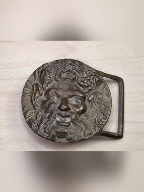 1970s Artisan Cast Bronze/Brass Mythological Satyr / Pan Belt Buckle"